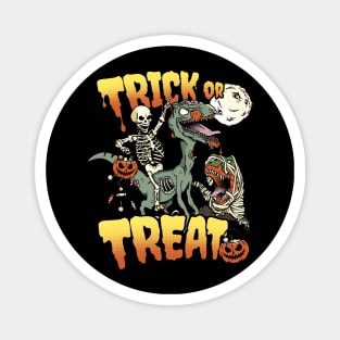 Skeleton Riding Zombie Dinosaur Trick or Treat Halloween Magnet